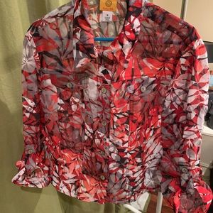 Rudy Rd. Size 18 ,red floral blouse, sheer,